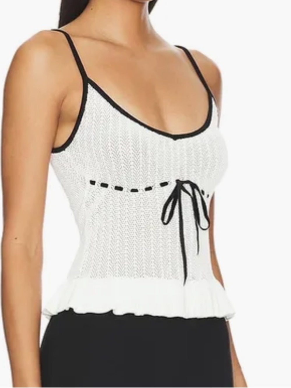 Majorelle Riya Camisole cream peplum knit tank with black trim detailing small